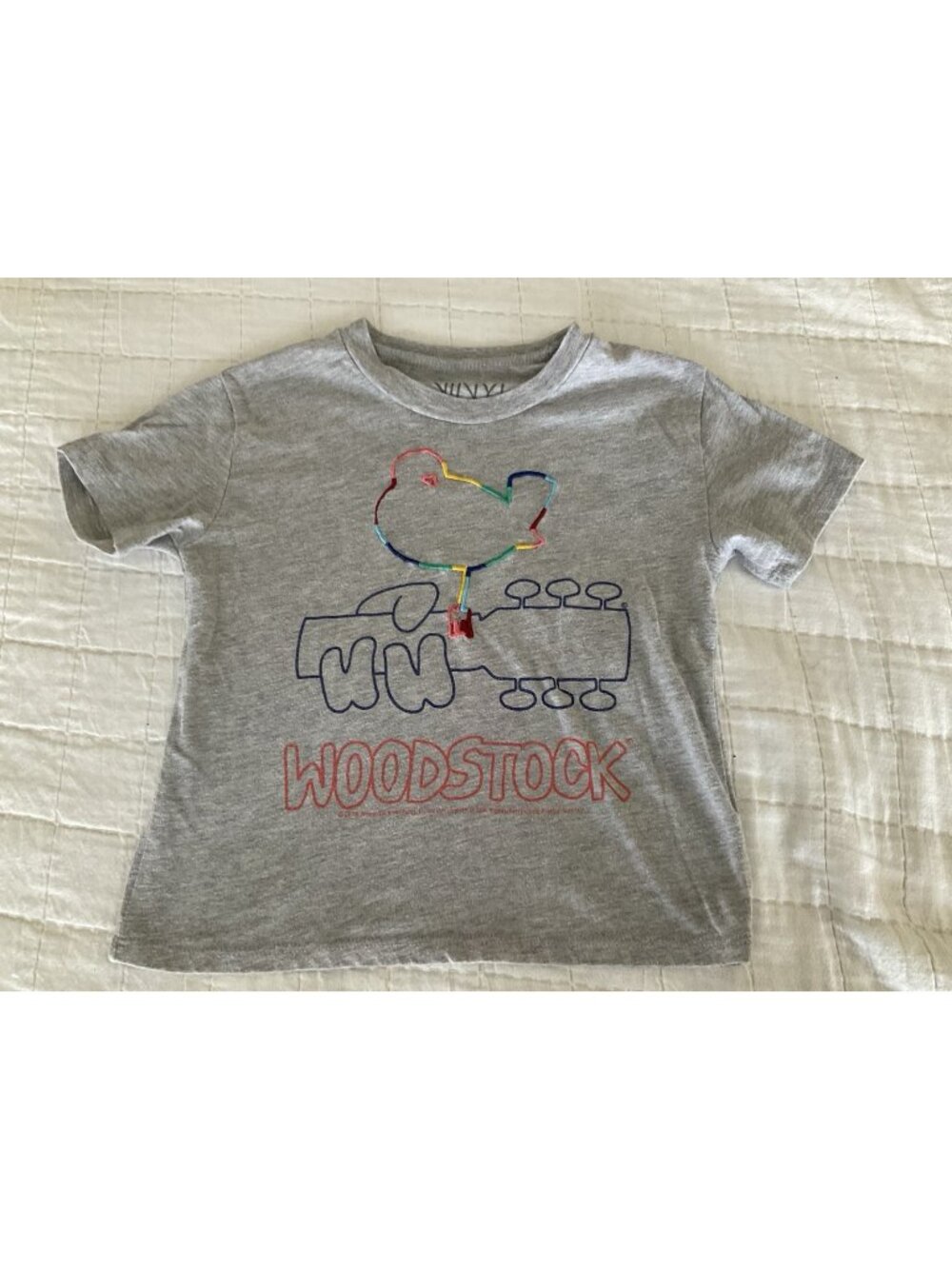 The Vinyl Icons Girls Small Heather Grey Short Sleeve Woodstock T-Shirt